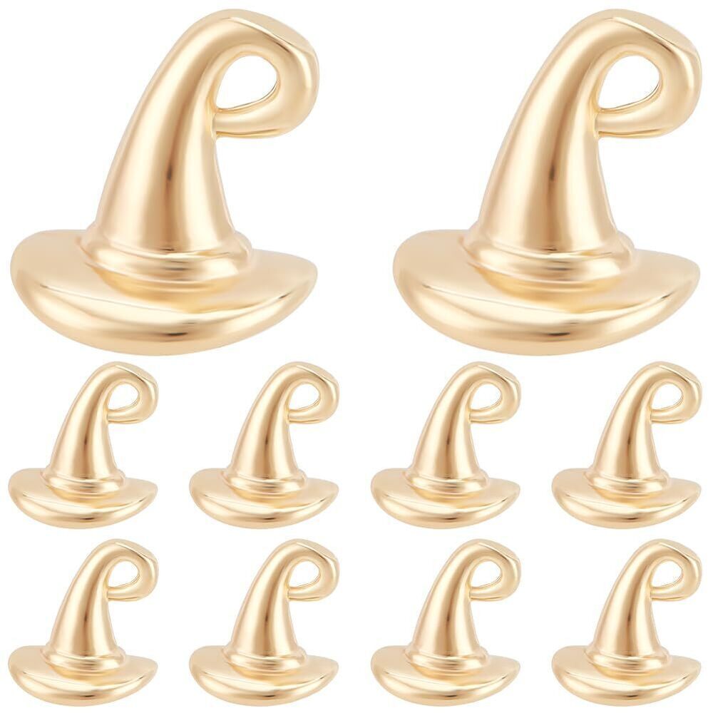 6854 1 Box 10Pcs Witch Hat Charms Bulk Real 18K Gold Plated Halloween